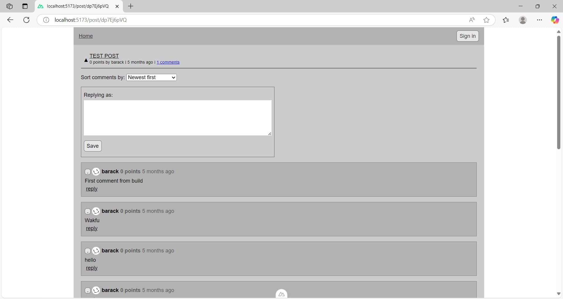 Screenshot of project